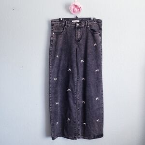 Love Soho Viral Washed Black Wide Leg Bow Jeans